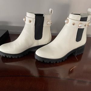 Karl lagerfield moto white boots with embellished top.